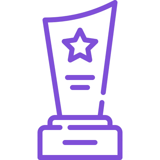 Purple trophy award with a star emblem on a pedestal, symbolizing achievement.